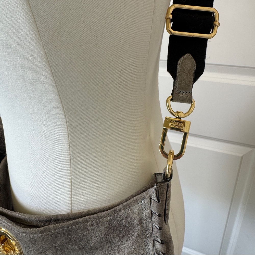 Aimee Kestenberg Distressed Grey Shimmer Suede Crossbody Bag, Removable Strap - Picture 3 of 16